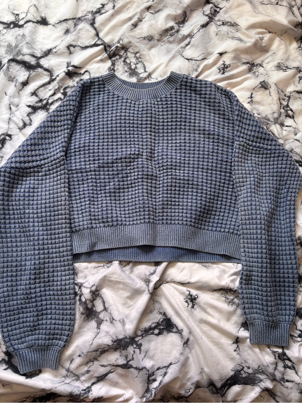 Hollister Blue Waffle-Knit Crewneck Sweater